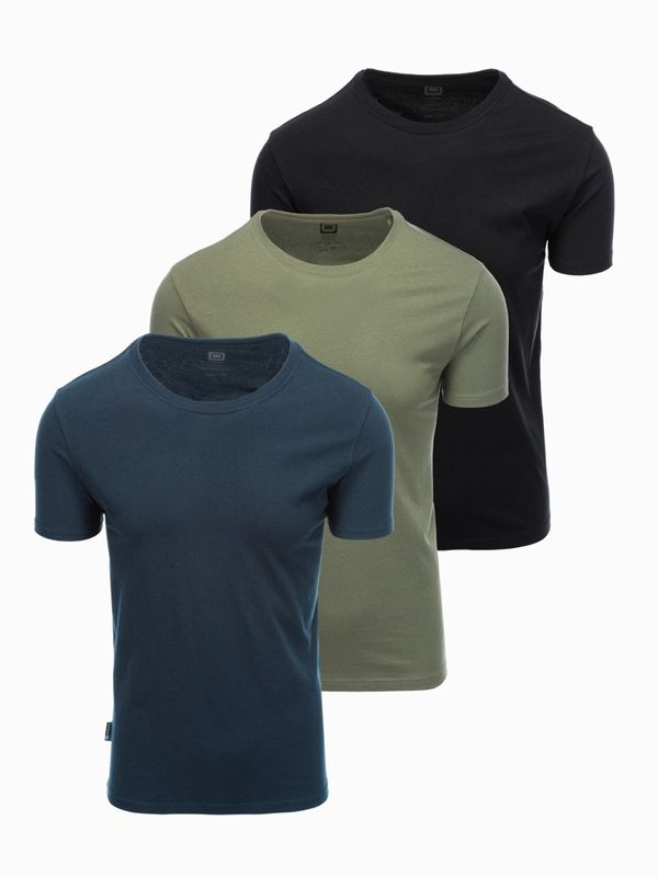 Ombre Ombre BASIC men's cotton t-shirt set with round neckline - black/green/khaki