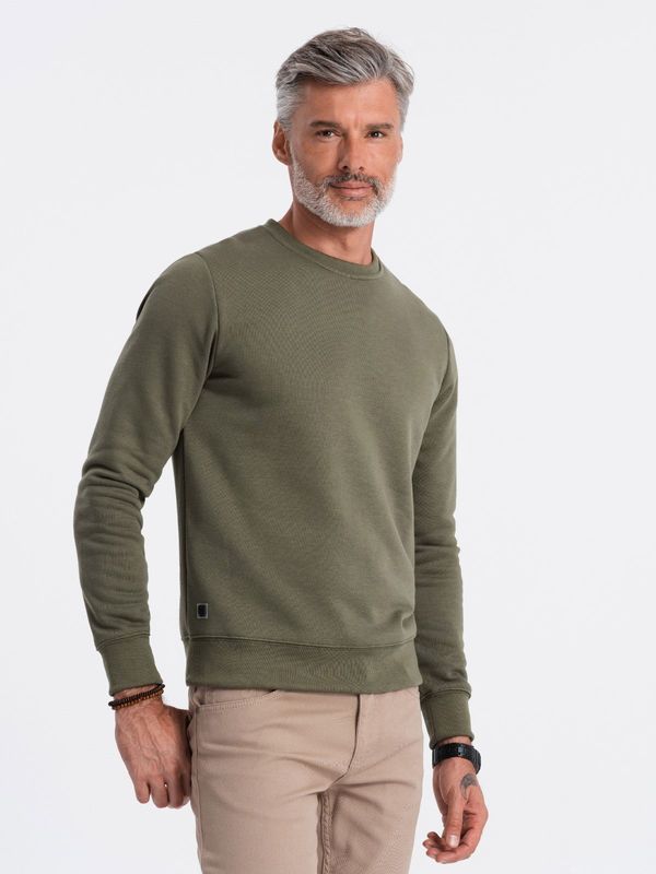 Ombre Ombre BASIC men's hoodless sweatshirt - dark olive green