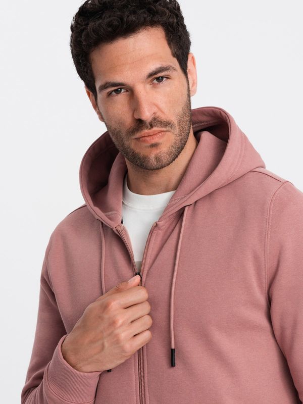 Ombre Ombre BASIC men's unbuttoned cotton sweatshirt - dark pink