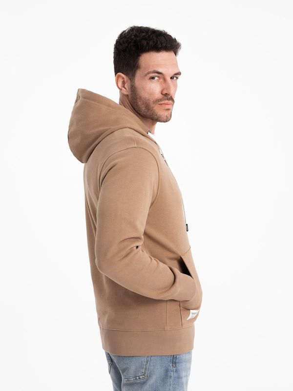 Ombre Ombre BASIC men's unbuttoned hooded sweatshirt - brown