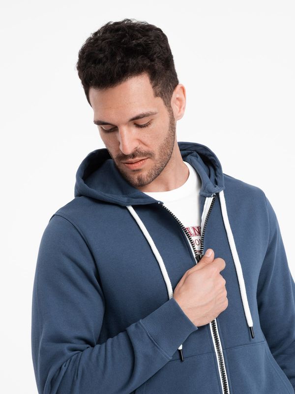 Ombre Ombre BASIC men's unbuttoned hooded sweatshirt - navy blue