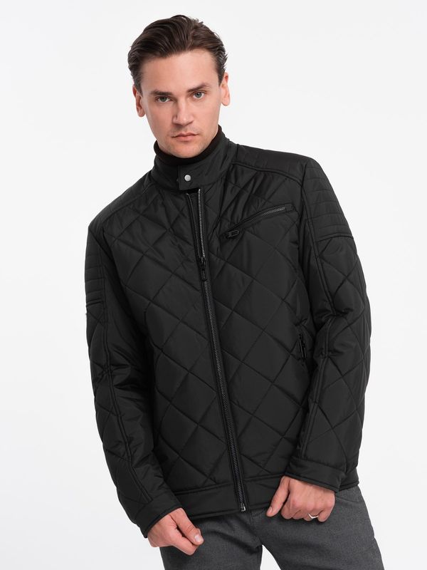 Ombre Ombre BIKER men's insulated jacket quilted in a diamond pattern - black