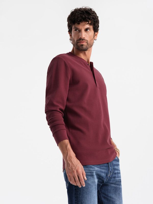 Ombre Ombre Button up neck men's waffle knit longsleeve - maroon