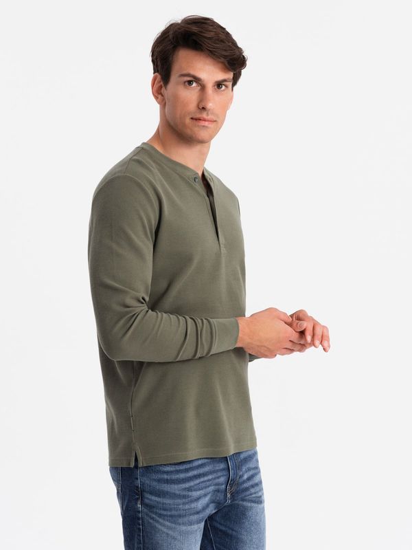 Ombre Ombre Button-up neck men's waffle knit longsleeve - olive