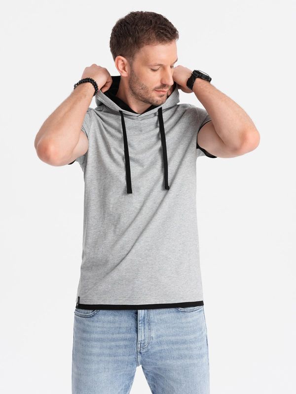 Ombre Ombre Casual men's cotton hooded t-shirt - grey melange