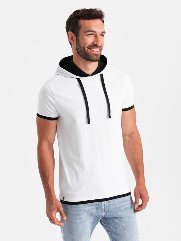 Ombre Ombre Casual men's cotton t-shirt with hood - white