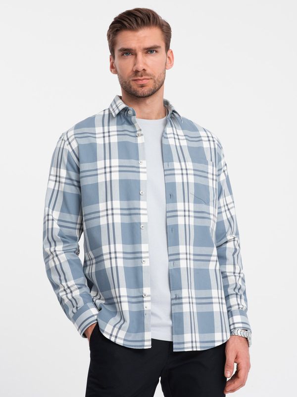 Ombre Ombre Classic men's flannel cotton plaid shirt - blue and cream