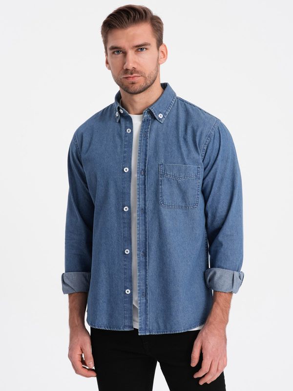 Ombre Ombre Classic men's SLIM denim shirt - blue OM-SHDS