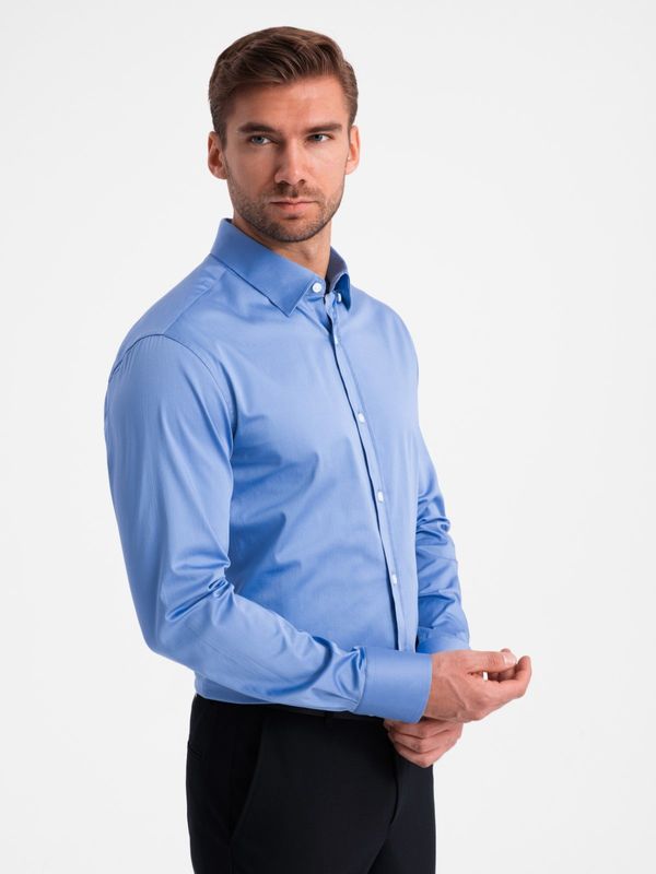 Ombre Ombre Classic men's SLIM FIT satin fabric shirt - blue