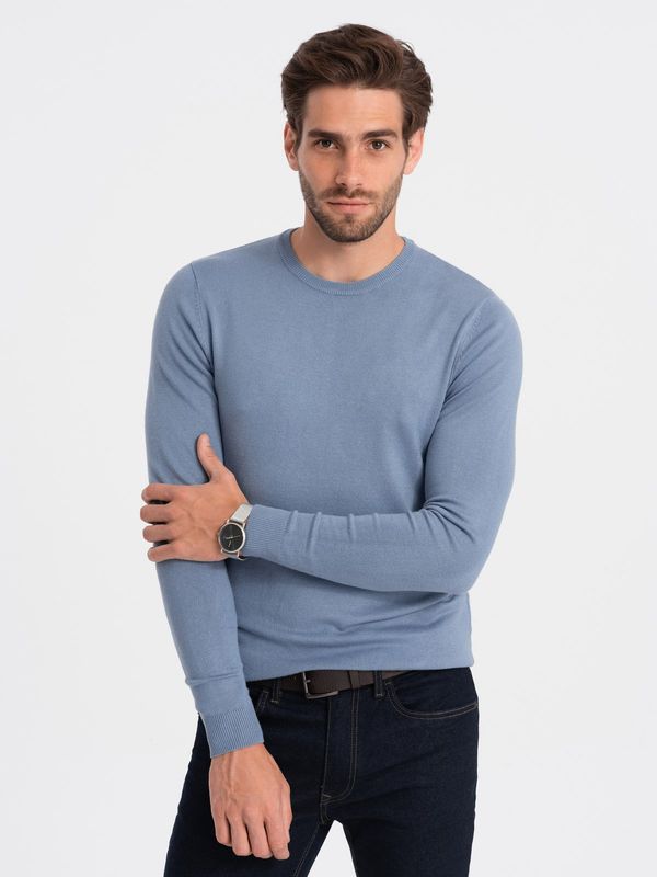 Ombre Ombre Classic men's sweater with round neckline - light blue