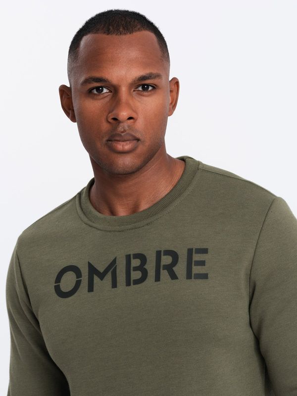 Ombre Ombre Classic men's sweatshirt with inscription - dark olive