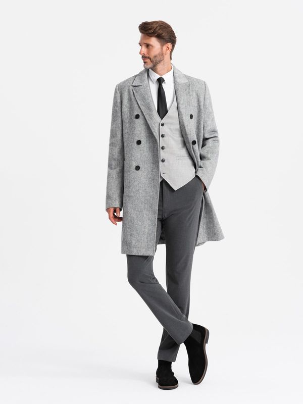 Ombre Ombre Elegant double-breasted men's herringbone coat - grey