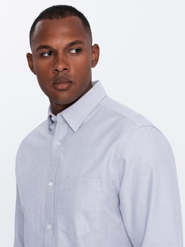 Ombre Ombre Elegant men's oxford shirt with embroidery and pocket - blue