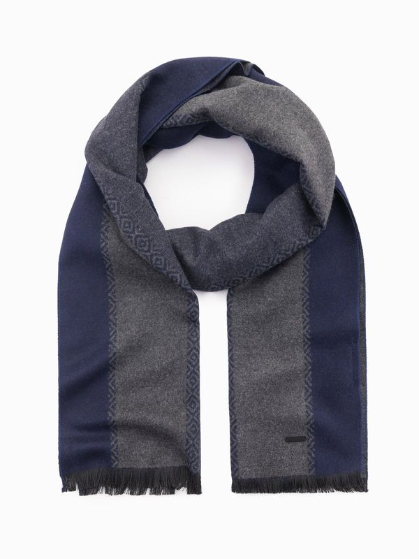 Ombre Ombre Elegant men's scarf with geometric patterns - navy blue-gray