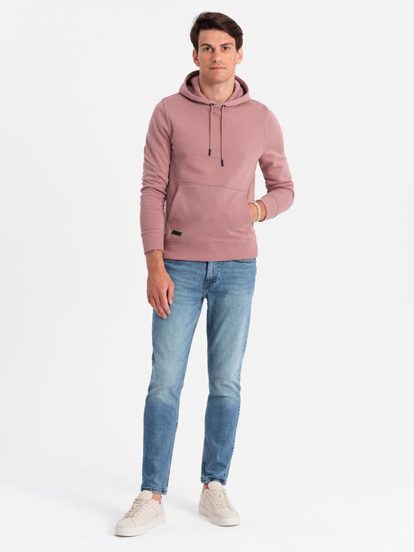 Ombre Ombre Men's BASIC cotton sweatshirt kangaroo hoodie - dark pink