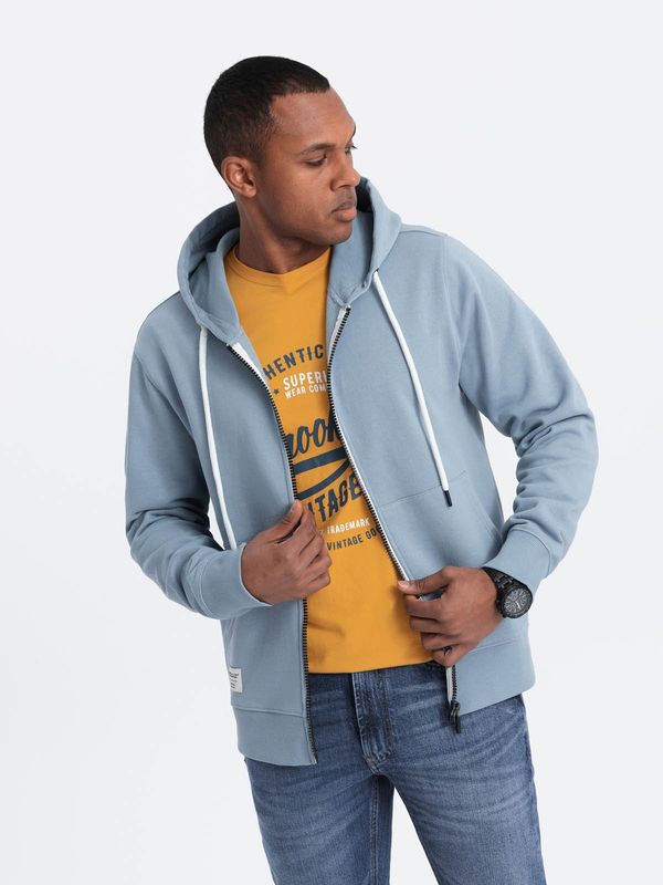 Ombre Ombre Men's BASIC unbuttoned hooded sweatshirt - blue