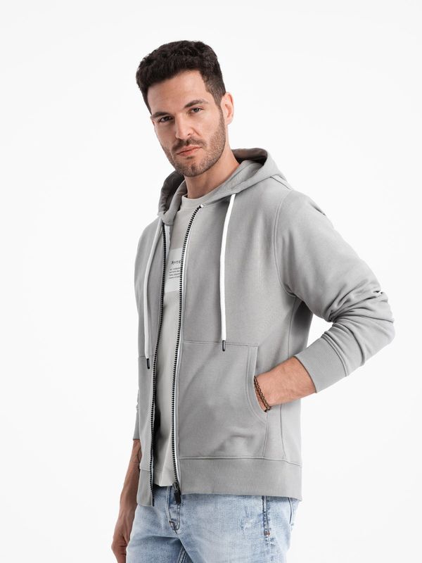 Ombre Ombre Men's BASIC unbuttoned hooded sweatshirt - grey