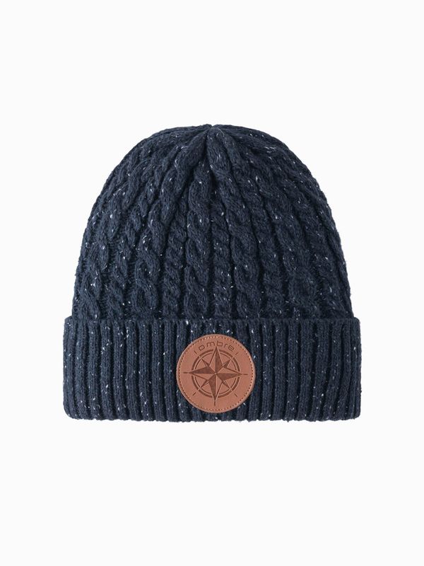 Ombre Ombre Men's beanie cap with round embossed patch - navy blue