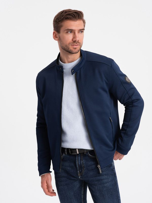 Ombre Ombre Men's BIKER jacket in structured fabric - navy blue