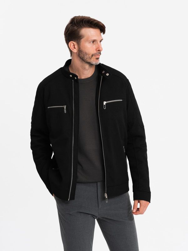 Ombre Ombre Men's biker jacket with collar and pockets - black