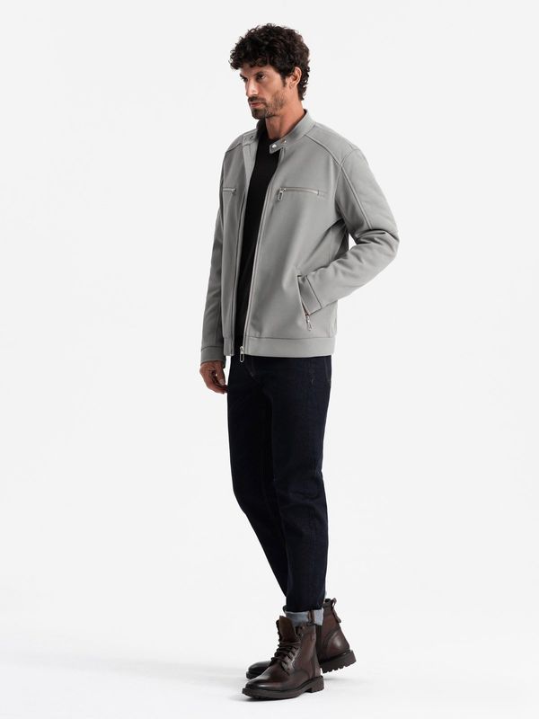 Ombre Ombre Men's biker jacket with pockets and collar - grey