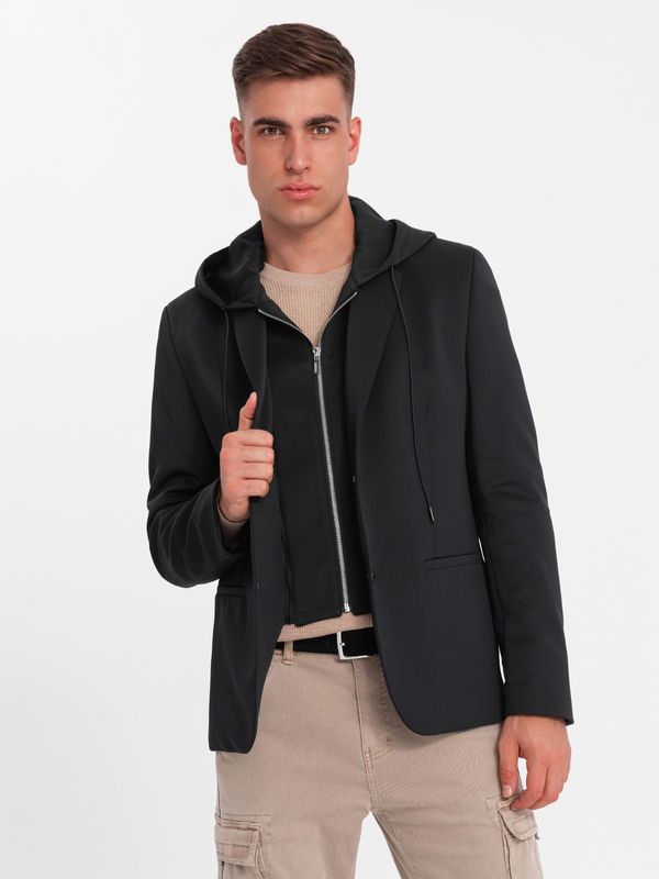 Ombre Ombre Men's blazer with detachable underlining and hood - black