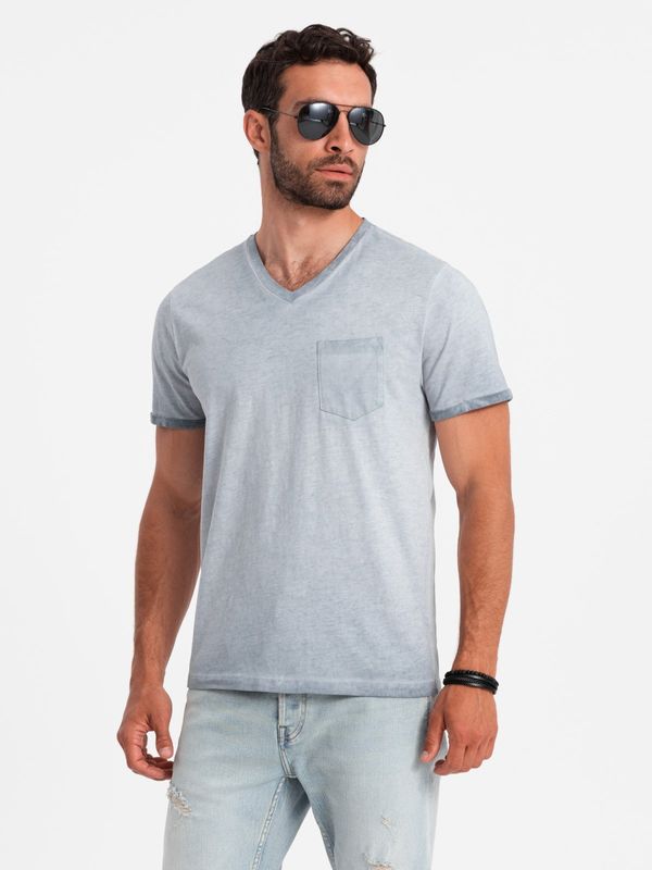 Ombre Ombre Men's brindle V-neck T-shirt with pocket - grey