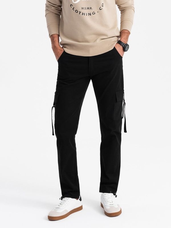 Ombre Ombre Men's cargo pants STRAIGHT LEG with stripes on pockets - black