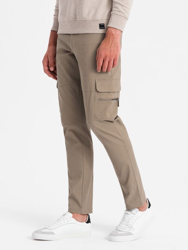 Ombre Ombre Men's cargo pants STRAIGHT LEG with zippered pockets - khaki