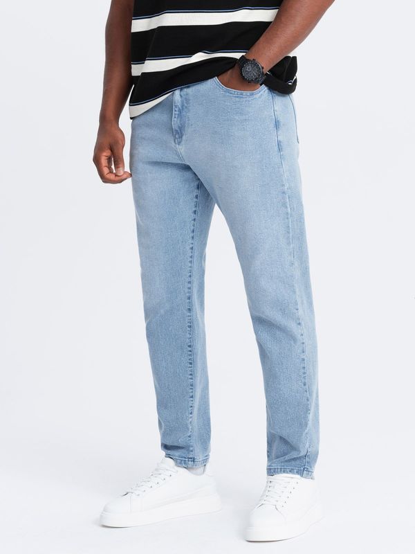 Ombre Ombre Men's CARROT FIT denim pants with subtle rubbing - light blue