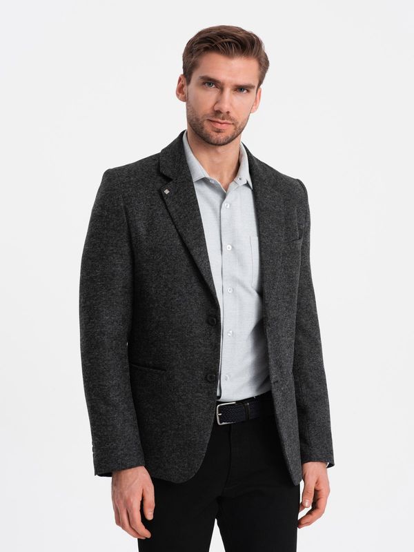 Ombre Ombre Men's casual jacket with decorative pin on lapel - graphite melange