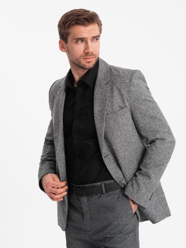 Ombre Ombre Men's casual jacket with decorative pin on lapel - grey melange