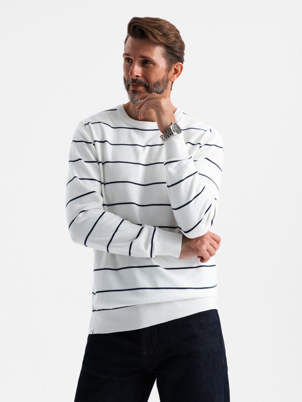 Ombre Ombre Men's casual sweater with horizontal stripes - cream