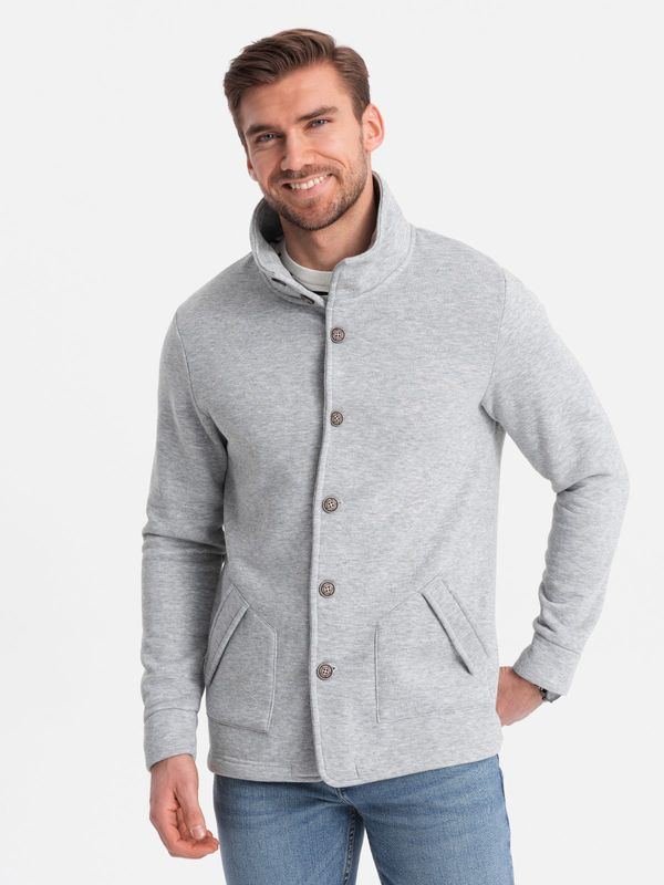 Ombre Ombre Men's casual sweatshirt with button-down collar - grey melange