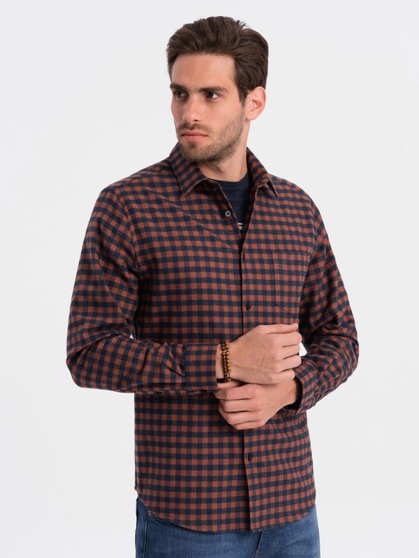 Ombre Ombre Men's checkered flannel shirt - navy blue and black