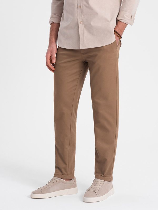 Ombre Ombre Men's classic cut chino pants with fine texture - brown
