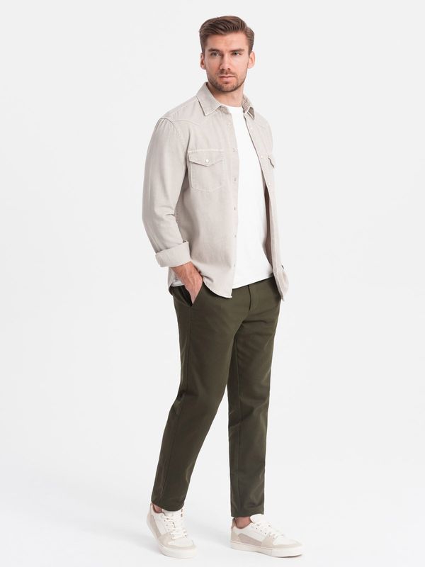 Ombre Ombre Men's classic cut chino pants with fine texture - dark olive