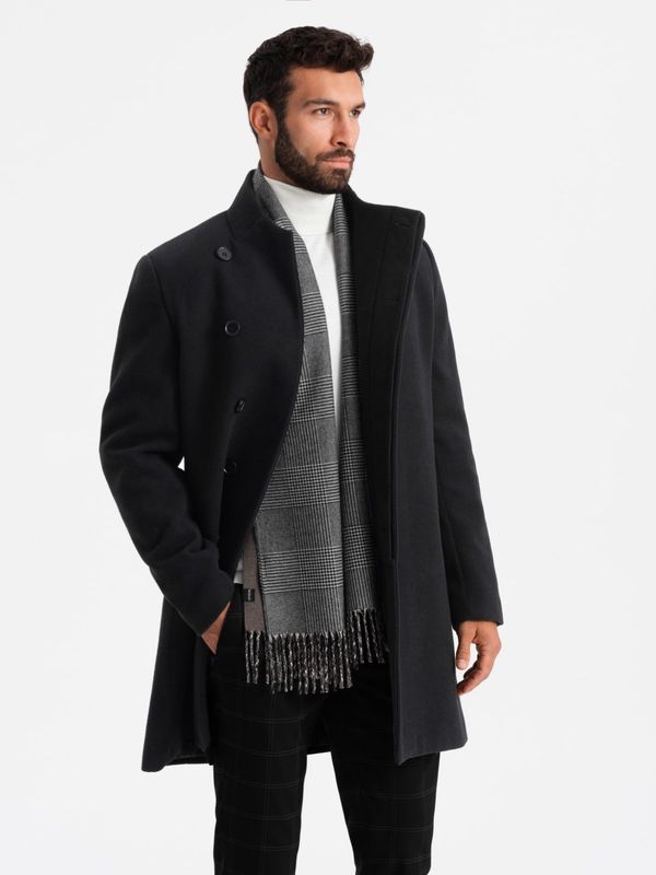 Ombre Ombre Men's coat with high collar and asymmetrical fastening - black