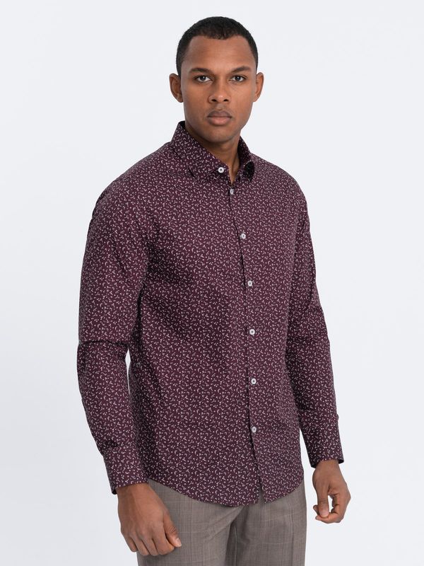 Ombre Ombre Men's cotton patterned SLIM FIT shirt - maroon