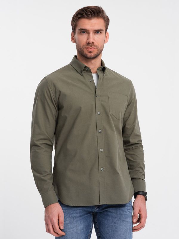 Ombre Ombre Men's cotton REGILAR FIT shirt with pocket - khaki