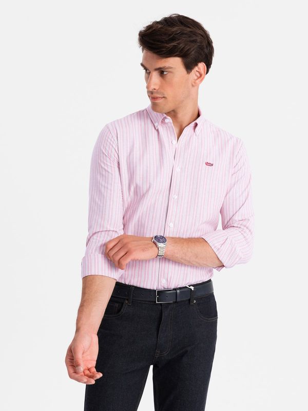 Ombre Ombre Men's cotton REGULAR FIT shirt with fine stripes - pink