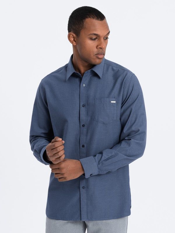 Ombre Ombre Men's cotton shirt with pocket REGULAR FIT - blue
