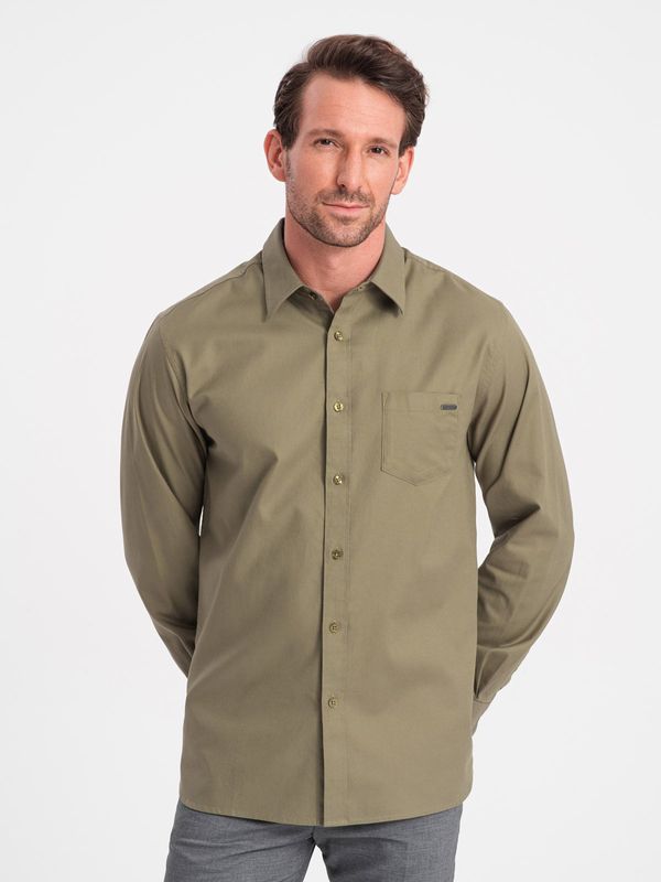 Ombre Ombre Men's cotton shirt with pocket REGULAR FIT - olive