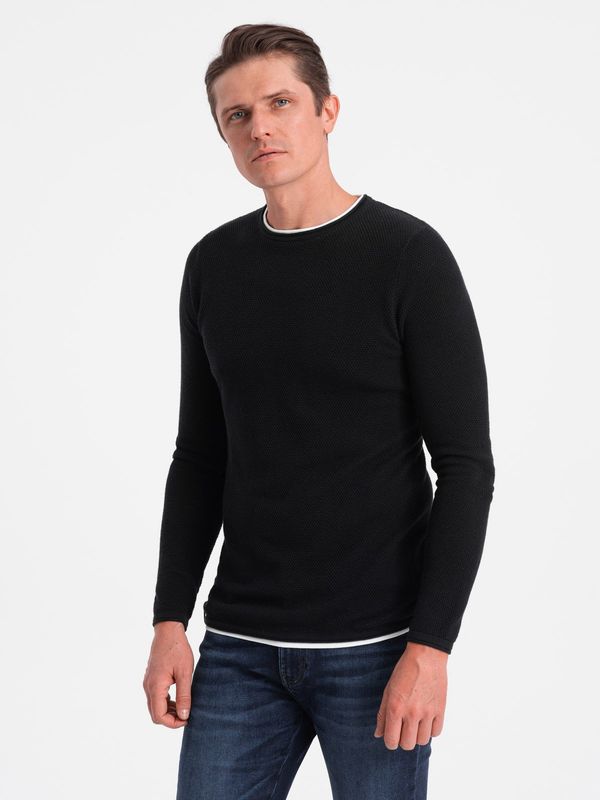 Ombre Ombre Men's cotton sweater with round neckline - black