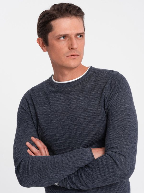 Ombre Ombre Men's cotton sweater with round neckline - navy blue melange