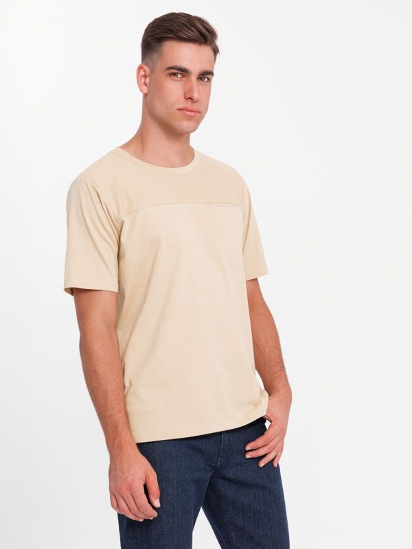 Ombre Ombre Men's cotton T-shirt with delicate embroidery - cream