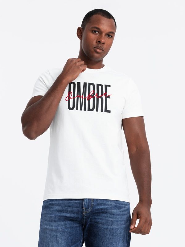 Ombre Ombre Men's cotton T-shirt with delicate embroidery - cream