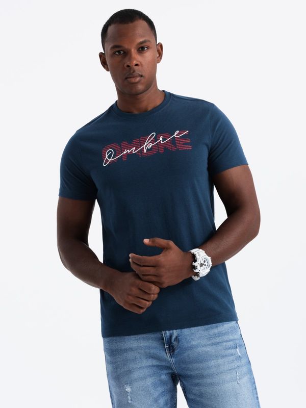 Ombre Ombre Men's cotton t-shirt with double printed logo - navy blue