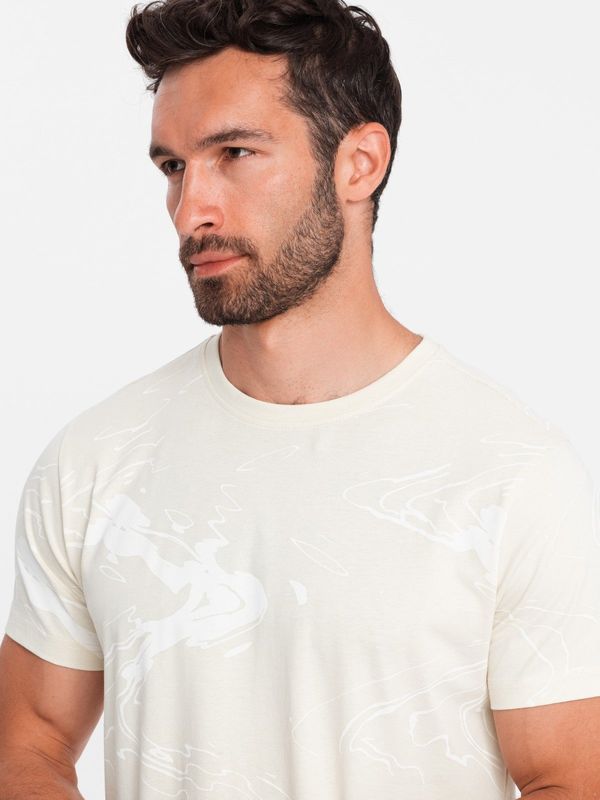Ombre Ombre Men's cotton t-shirt with esy-flores - cream