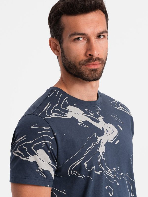 Ombre Ombre Men's cotton t-shirt with esy-flores - navy blue